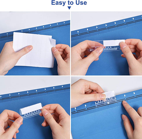 File Folder Tabs - 100+200 Sets Hanging File Tabs with Inserts for Quick Identification, 2 Inch Clear Plastic