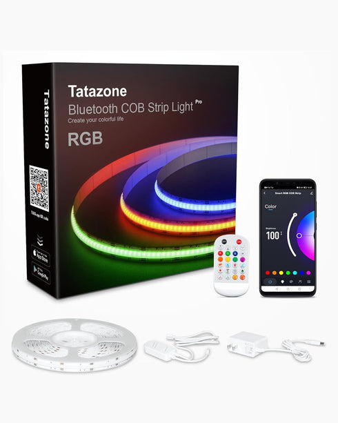 4.92ft Bluetooth RGB COB Led Strip Lights with Remote, Dimmable Smart App Light Strip, Color Changing Music Sync for