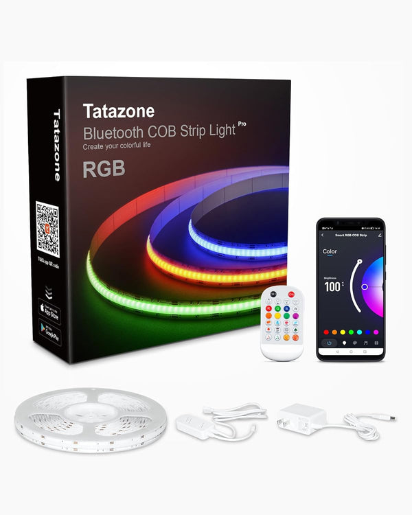 4.92ft Bluetooth RGB COB Led Strip Lights with Remote, Dimmable Smart App Light Strip, Color Changing Music Sync for