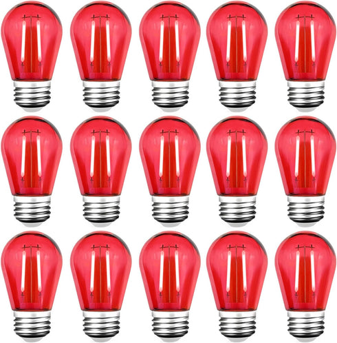 15 Pack S14 LED Red String Light Bulbs, Shatterproof 2 Watt Replacement