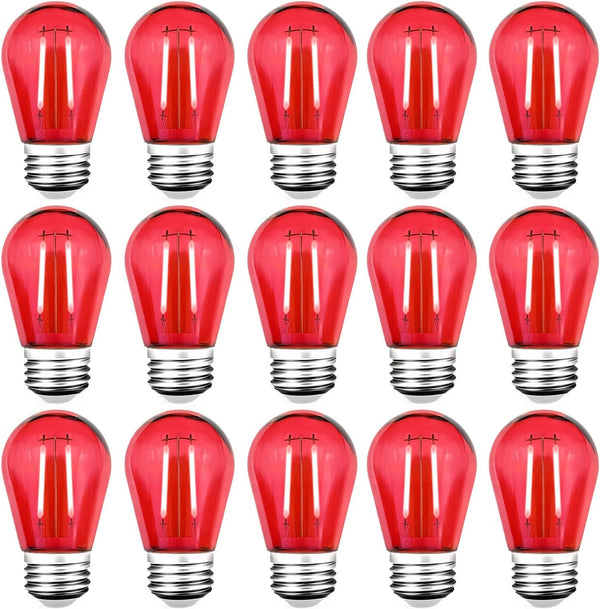 15 Pack S14 LED Red String Light Bulbs, Shatterproof 2 Watt Replacement