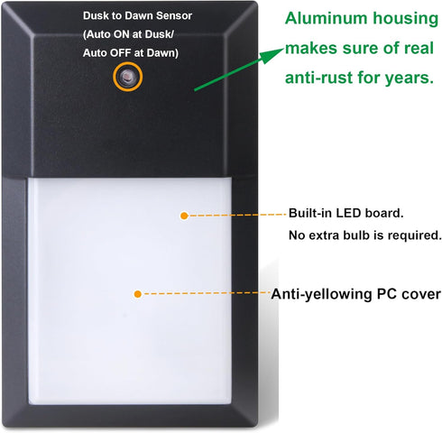 3000K 12W 1000 1-Pack LIT-PaTH Dusk to Dawn Outdoor Wall Lantern, LED Wall Sconce for Porch Lighting Fixture, Lumens