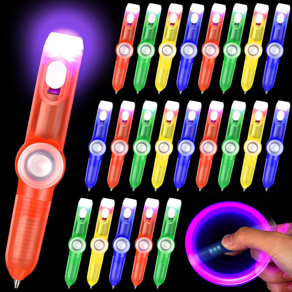 Kigeli 24 Pcs LED Spinning Rotating Fidget Pen, Rolling Ballpoint Pens for Boys, Girls, and Stress Relief