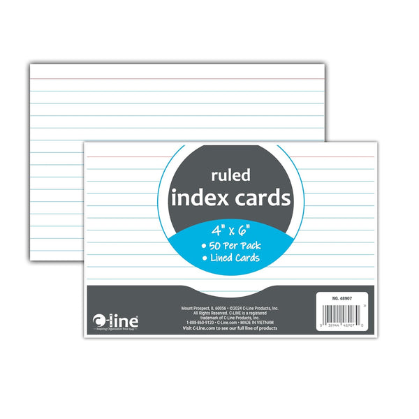 C-Line 4 x 6 Index Cards, White, Ruled, 50/PK (48907)