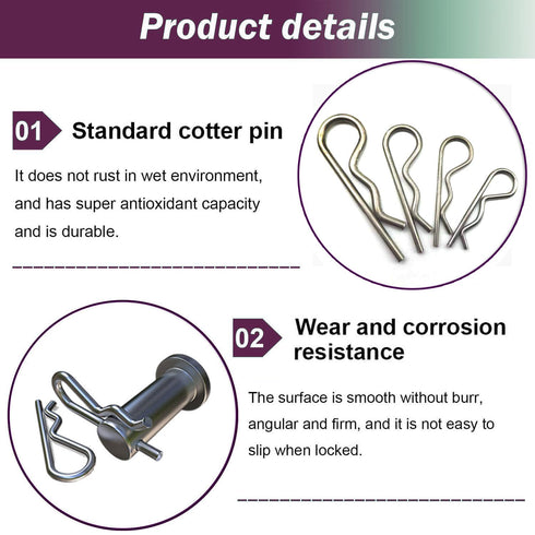 10 Pcs Stainless Steel Cotter Pins R Clips, Retaining Pins Assortment for Hitch Pin Lock System, Garage Repair