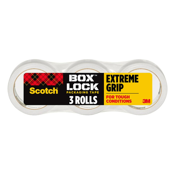 Scotch Box Lock Packing Tape, Clear Extreme Grip Moving Tape, 1.88 in. x 54.6 yd, 3 rolls, dispenser not included