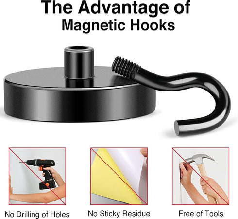 MIKEDE Heavy Duty Magnetic Hooks 4 Pack, 110LB+ Super Strong Neodymium Earth Magnets for Hanging Storage