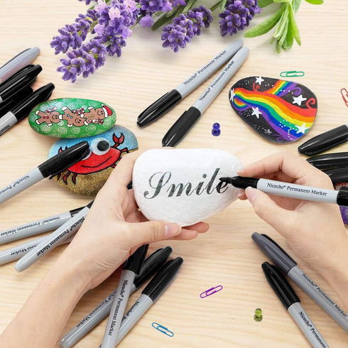 Nicecho 30 Count Set Permanent Markers, Black Permanent Marker Pens, Fine Point Basic Marker