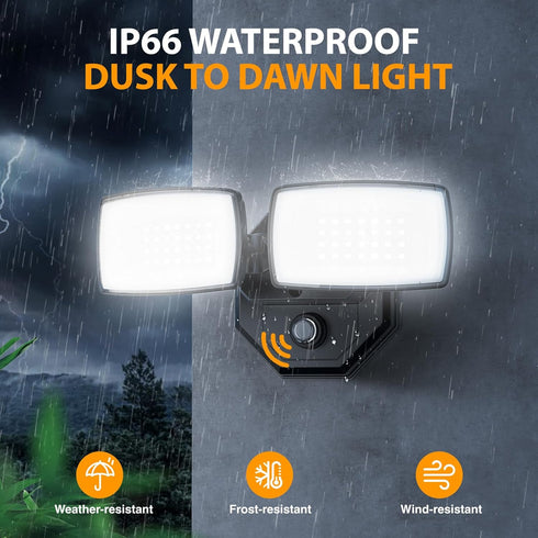 32w 3200LM Lighting,6500K Photocell,IP66 Onforu Dusk to Dawn Outdoor Dual-Head Flood Light Outdoor with Waterproof