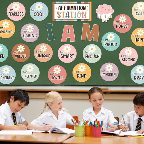 Frienda Boho Affirmation Station Bulletin Board Set, Motivational Posters and Positive Affirmations for Classroom
