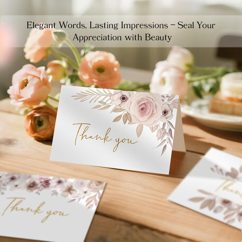 Oaken Leaford 24 Pack 6 Pre-Folded Floral Thank You Cards with Envelopes & Stickers, Elegant Designs for Wedding, Baby