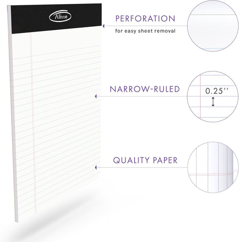 Legal Notepads 5x8, Pack of 12 - Perforated Narrow Ruled Writing Pads, Premium Thick Paper for Home, Office, School