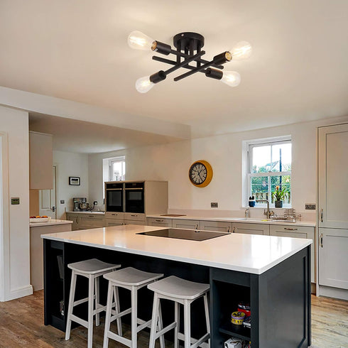 4 E26 ZGLAOJT Semi Flush Mount Light Ceiling Light Matte Black with Base Modern Chandelier for Farmhouse Kitchen Dining