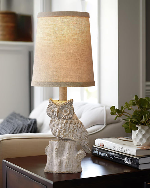 14.25" G-SAFAVA Small Table Lamp for Living Room Farmhouse Bedside Resin Single Lamp with White Owl Lamp Shape