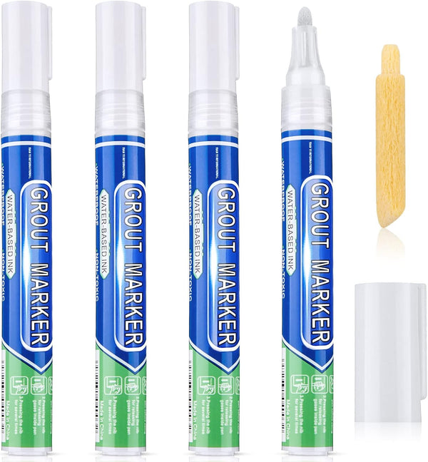 Zonon Grout Repair Sealer Pen for Bathrooms, Kitchen, Porch, Patio | 4 Pack Tile Paint Markers (White)