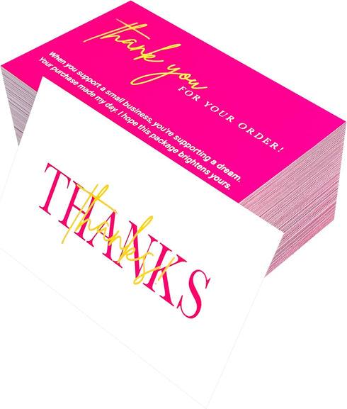 RXBC2011 Pack 100 Elegant pink Thank You Cards with Gold Accent of Hotpink