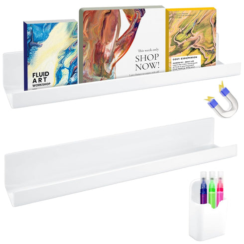 Cecliy 2Pcs Magnetic Book Shelf for Whiteboard Classroom,Reusable Acrylic Magnetic Book Holderand Magnetic