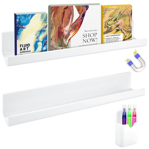 Cecliy 2Pcs Magnetic Book Shelf for Whiteboard Classroom,Reusable Acrylic Magnetic Book Holderand Magnetic