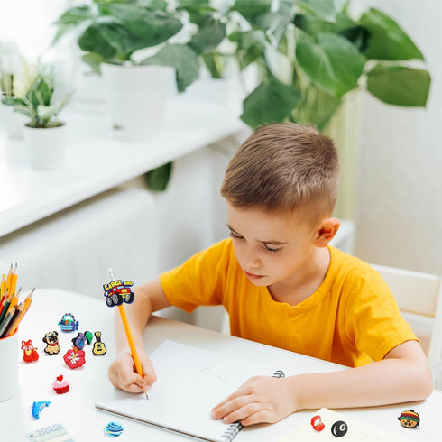 Nicunom 100 Pcs Pencil Topper Decoration - Cute Cartoon Pencil Clip Decorations for Students Gifts Classroom Rewards