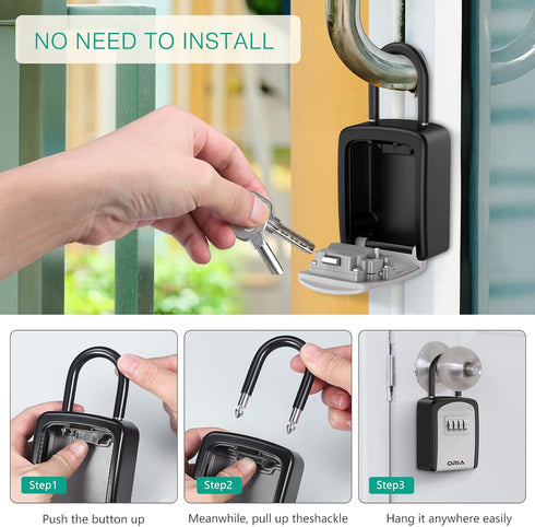 ORIA 4 Digit Combination Key Lock Box, Waterproof Key Safe for Indoor Outdoor, Holds 5 Keys, Silver