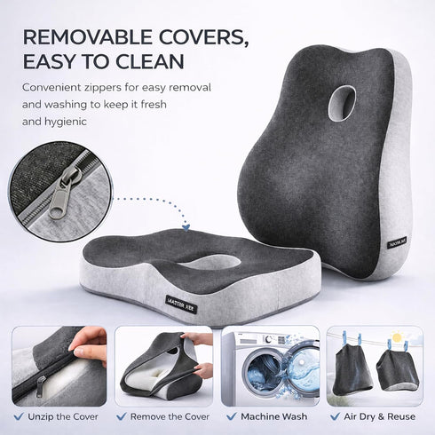 EQEH Set, Seat Cushion and Lumbar Support Pillow Back and Butt Support, Sciatica Relieving Coccyx Cushion, Hemorrhoid