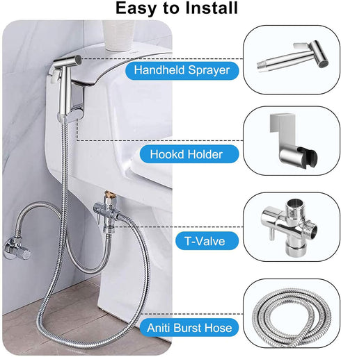Handheld Bidet Sprayer for Toilet, Premium Stainless Steel Bathroom Bidet Attachment, Adjustable Water Pressure Control