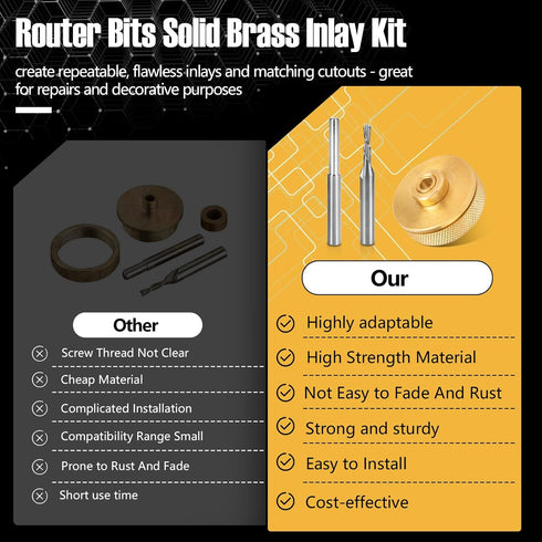 Ahuliao 71333 Set 1/4 1/8" 1/4 Inlay Router Bit Bushing for Templates High RPM Routing, Includes Carbide Spiral Bit +