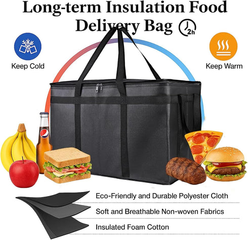 Commercial Frozen Cooler Insulated Food Delivery Bag & Drink Carrier with Hard Bottom, XXX-Large Pizza Bags for Food