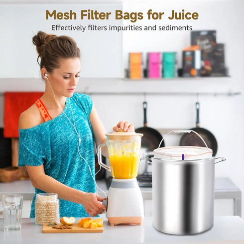 5 5 Pcs Gallon Reusable Mesh Filter Bags, Nylon Filter Bags with Storage Bag for Kitchen, Reusable Filter Bag