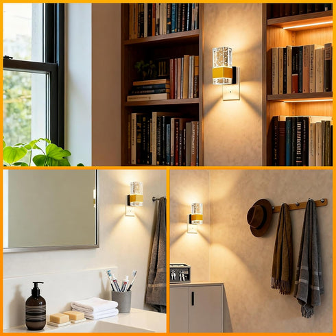 Dimmable, 3 2-Pack LED Night Light with Bubble Acrylic Design, Gold and Clear, Metal, Dusk to Dawn Sensor, Color