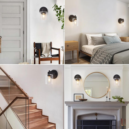Wall(1PACK) Black Wall Sconce,Wall Light Fixtures, Modern Bathroom Light Fixture with Clear Glass Shade and Moisture