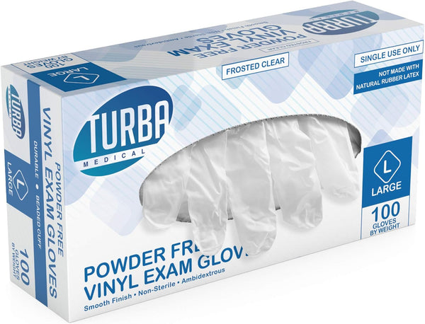 TURBA Clear Latex-Free Disposable Gloves 100 Ct. Single-Use Powder-Free Vinyl Gloves Non-Latex Gloves