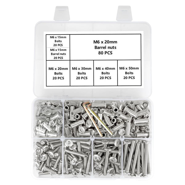 100 Sets M6x15/20/30/40/50mm Silver Bolts and Nuts Set - Carbon Steel Hex Socket