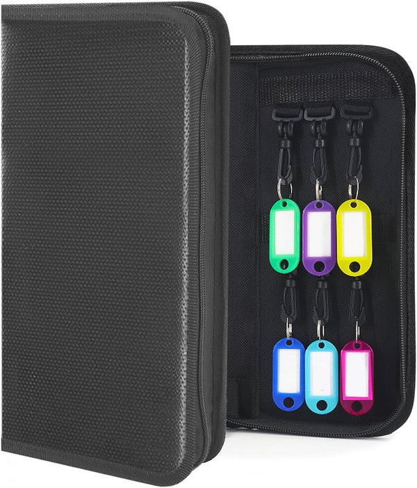 Portable Zippered Key Organizer, Waterproof Fireproof Key Case with 12 Hooks for Rental Management, Portable