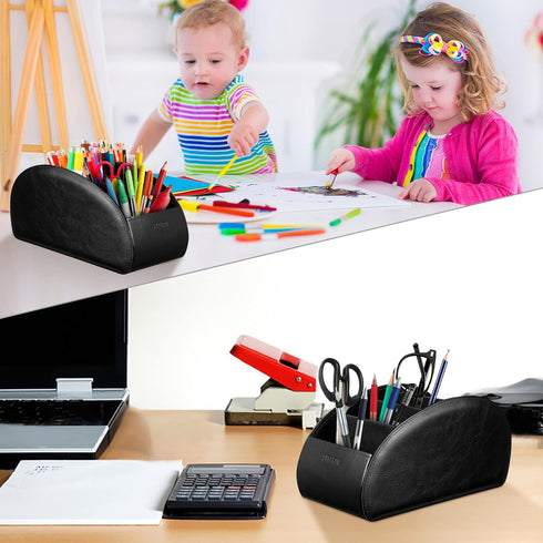 SITHON Remote Control Holder with 5 Compartments, PU Leather Remote Caddy Desktop Organizer for TV, Media Players, Black