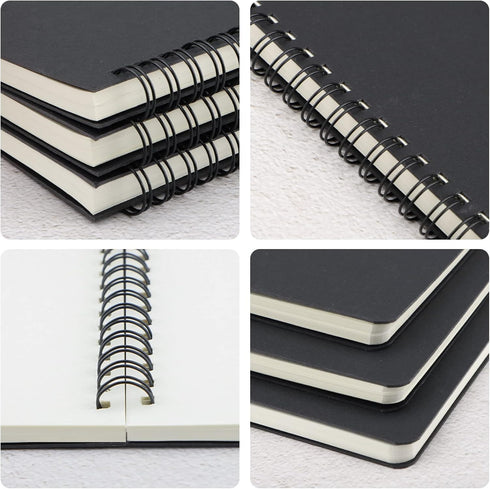 EUSOAR A5 Spiral Notebook Journal, 3 Pack, 5.5"x8.3", Blank Kraft Sketch Notebooks, 120 Pages, College Planner