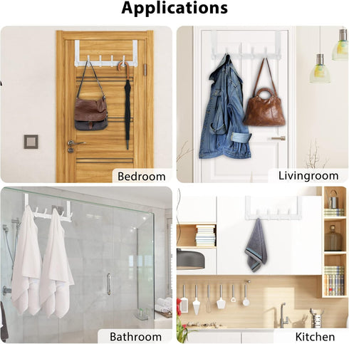 Over The Door Hooks, 2 Pack Hanger Hooks for Hanging, Towel Racks for Bathroom with 12 Coat Hooks