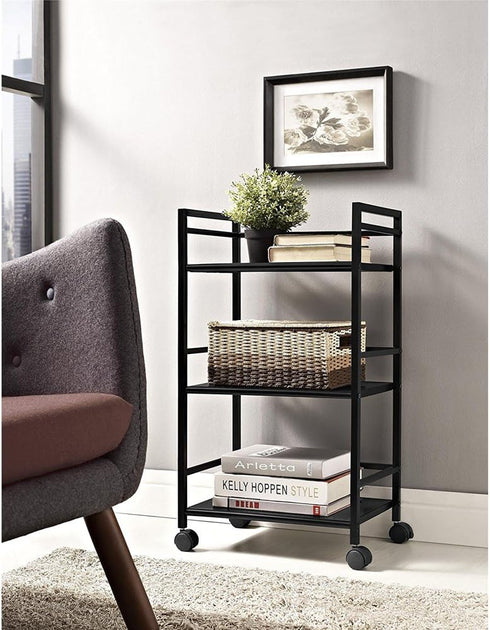 Odthelda 3 Metal Rolling Utility Cart with Wheels Tiers Multi-Functional Storage Cart Home Office Kitchen Island