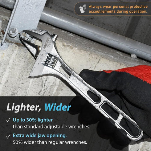 FIRSTINFO F36108 Adjustable Wrench | 8" Hookable Deep Throat | 1-1/4 inch Wide Jaw Opening | Chrome-Vanadium Steel