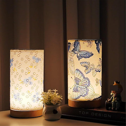 GLOWZE Bedside Lamp Fabric Flower Table Bedroom Atmosphere Three-Color Light Change