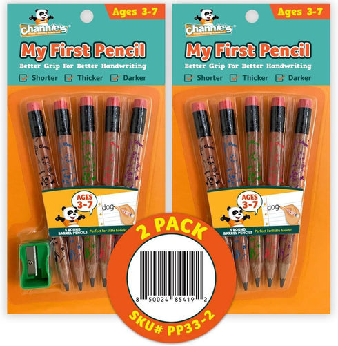 Channie's My First Pencil, Brown Color, Easy-to-Hold Jumbo Barrel Presharpened Wooden 2B Small Pencils, 2 Pack (5