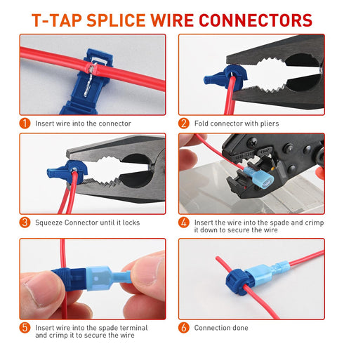Nilight 120PCS/60 Pairs Quick Splice Disconnect Wire Terminals T-Tap Spade Wire Connectors Bule 16-14 AWG Male Female Fully Insulated Electrical Wire Crimp Self-Stripping Kit, 2 Years Warranty