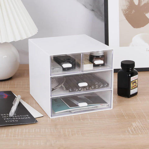 Desk Organizer with Drawer, Office Storage Box with 4 Acrylic Drawers for Desktop, Dressing Table, Home