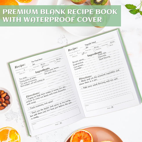 Perfect Blank Recipe Book: Waterproof Cover, 186 Pages to Write and Organize Your Own Recipes (Spring Green)