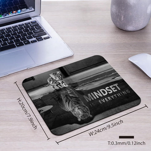 Mindset is Everything Inspirational Quote Mouse Pad - Cute Cat Stared at Its Reflection, Funny Motivational Mat