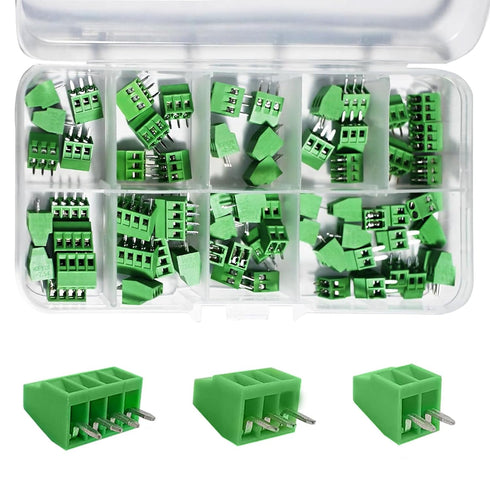 70PCS Terminal Block Connector, 2P 3P 4P 2.54mm/0.1inch PCB Mount Screw for Arduino and Home Electronics