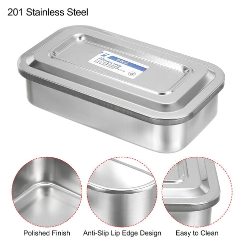 PATIKIL Stainless Steel Tray with Lid - 21x12cm Rectangular Lab Instrument Organizer Tool