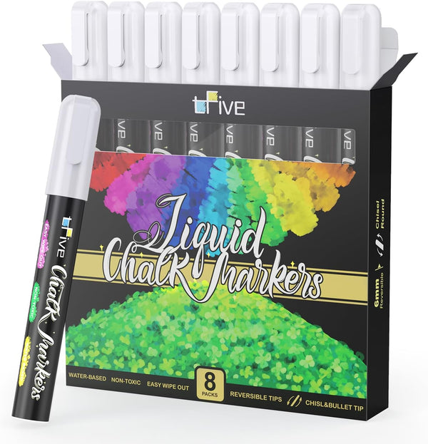 TFIVE White Chalk Markers, Dry & Wet Erase Marker Pens for Chalkboards, Glass, Liquid Chalkboard Markers