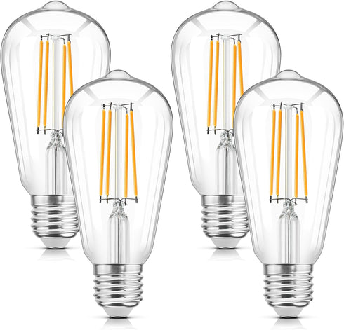 WIHTU LED Filament Light Bulbs, Bright Vintage 6W LED Edison Bulbs, 60W Equivalent, ST58 2700K Warm Light, E26 Standard