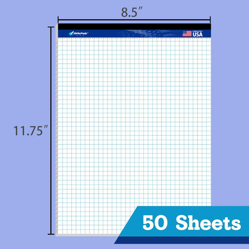 Graph Paper Note Pads, Quad Ruled (4x4) Paper Pad, 8.5x11 inch Grid Notebook, 2 Pads of 50 Sheets